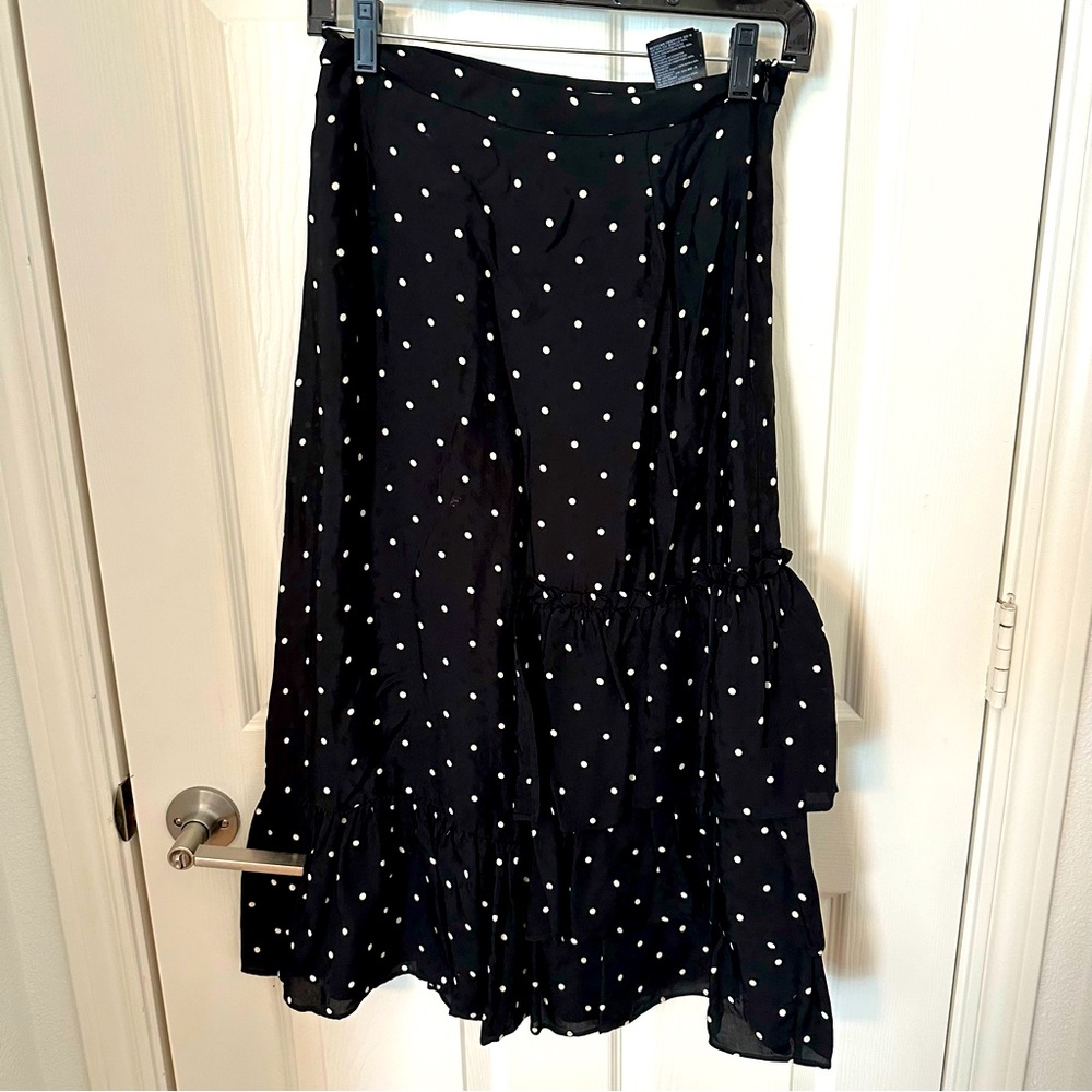 H&M Black and White Polka Dot Ruffle Hem Midi Skirt